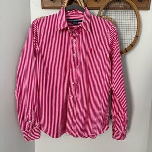Ralph Lauren Sport Pink and White Striped button up 100% cotton shirt